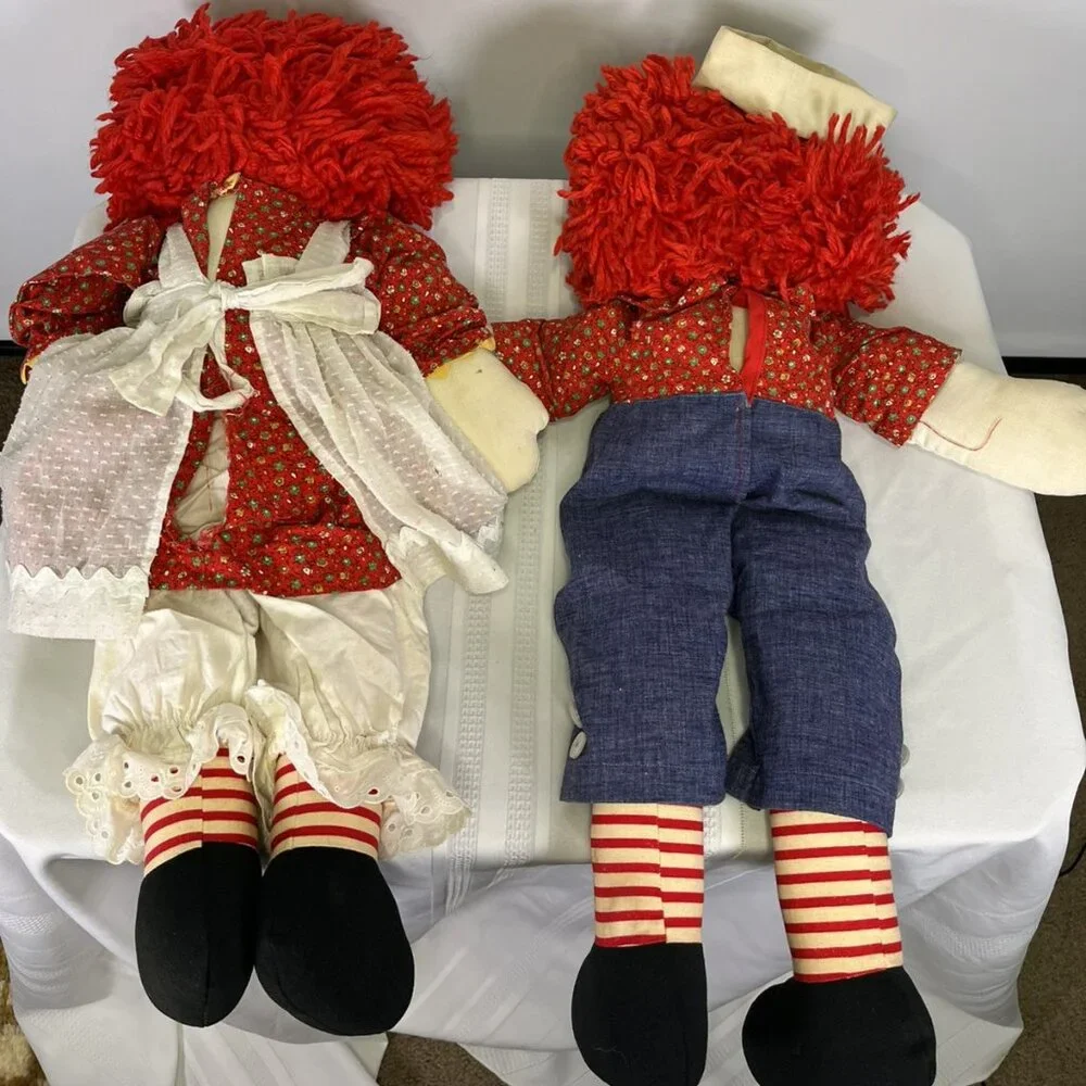 Vintage 60s 70s Raggedy Ann & Andy Plush Dolls Knickerbocker 26